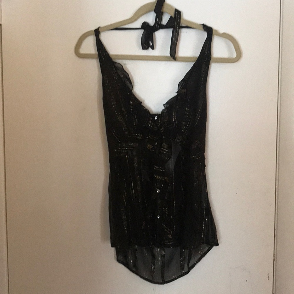 black and gold halter top with low back